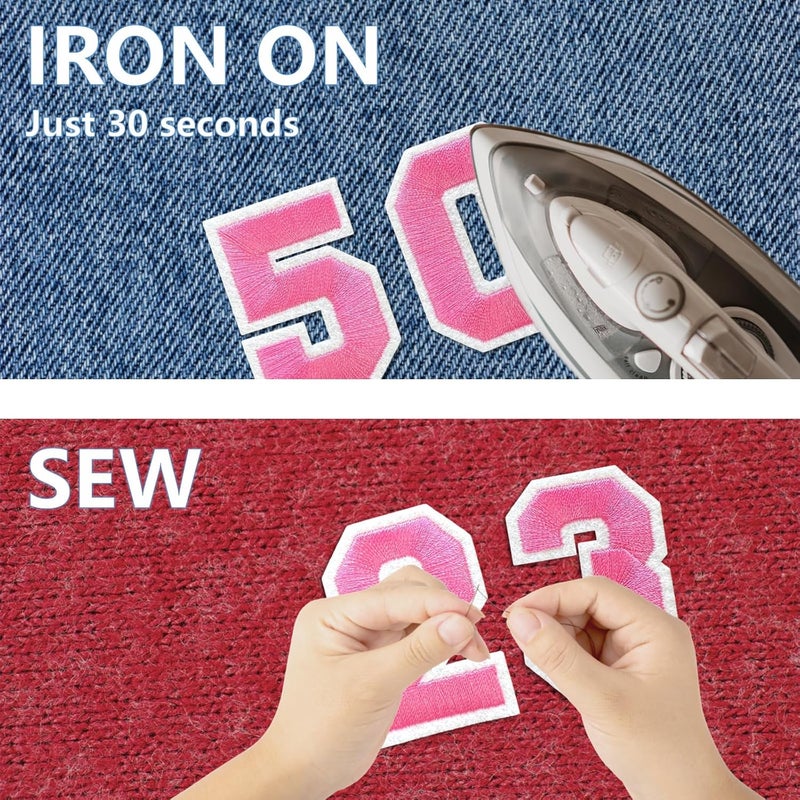 Cazzon Number Iron On Patches, Numbers 0-9 Embroidery Applique Patch, DIY Decorative Heat Press Patches for Clothing Jeans Jackets Backpacks Hats (Pink 50 Pcs) - Image 4